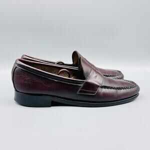 Johnson Murphy Shoes Mens 9 Burgundy Leather Penny Loafer Slip On Moc Toe VTG